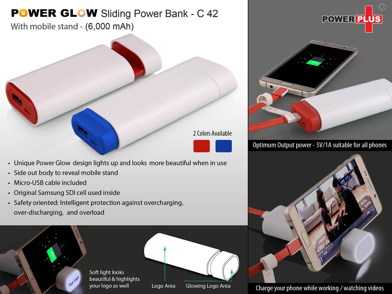 Power Glow Sliding power bank with mobile stand (6,000 mAh)