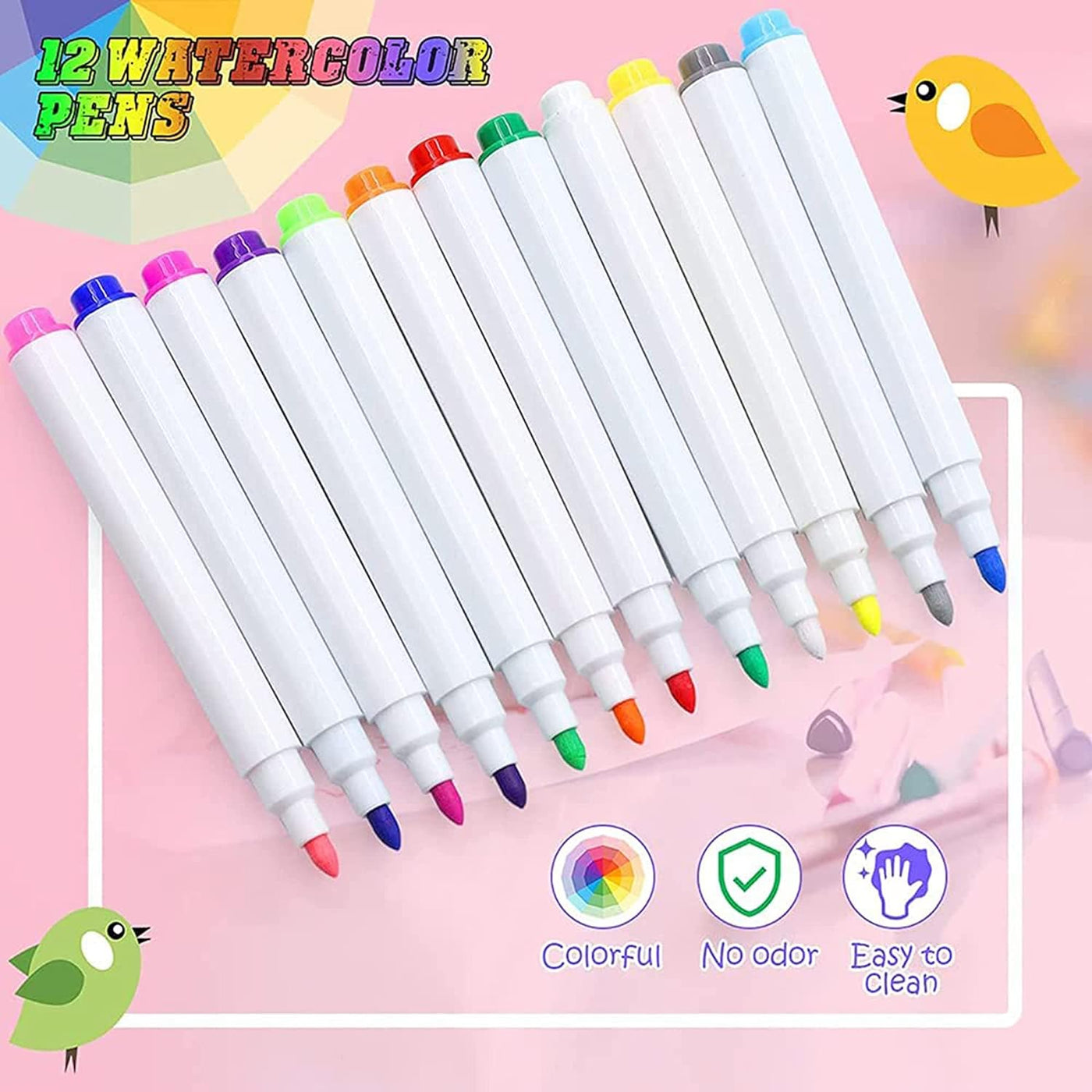 Kids Erasable Doodle Book With 12 Watercolor Pen