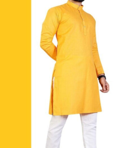 Men Mango Solid Cotton Blend Kurta Pyjama Set