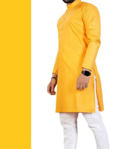 Men Mango Solid Cotton Blend Kurta Pyjama Set