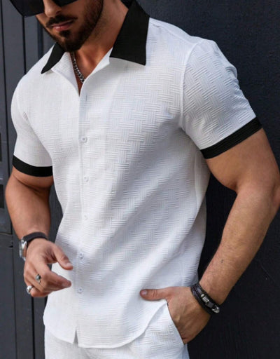 Men Regular Fit Self Design Spread Collar Casual Shirt