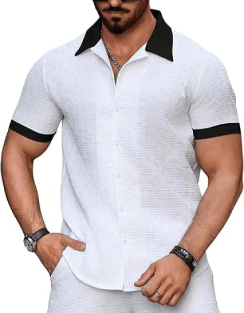 Men Regular Fit Self Design Spread Collar Casual Shirt