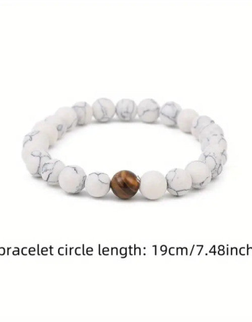 Natural Gemstone Beads Stretch Bracelet, Midnight Stone, White, for Women, Men and Kids