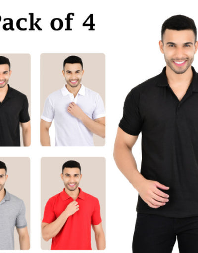 Pack of 4 Men Solid Polo Neck Multicolor T-Shirt