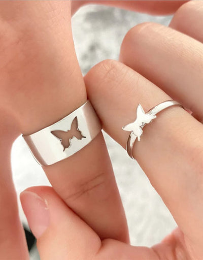 Silver-Plated Butterfly Couple Rings