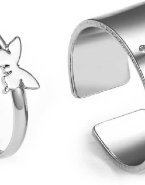 Silver-Plated Butterfly Rings for Couples Sterling Silver Ring Set