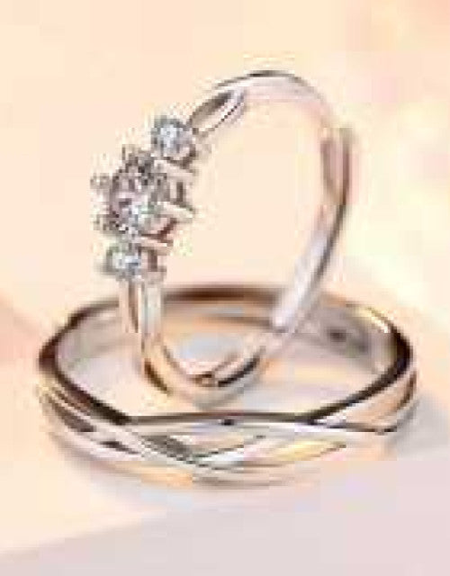 silver stylish king Queen design Copper Silver Plated Ring Set