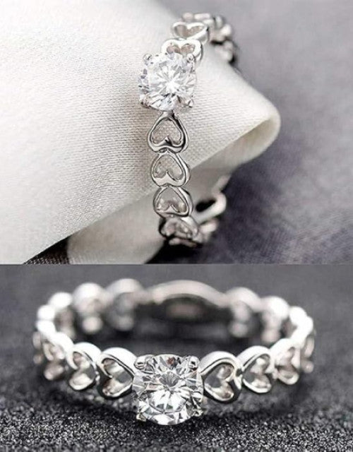 Stainless Steel Silver Plated Zirconia Studded Couple Rings