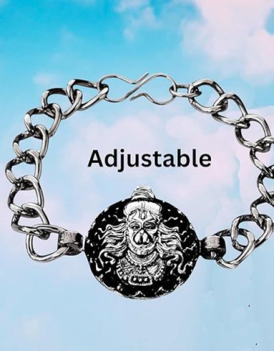 Stainless Steel Silver Round Shape Bajrang Bali Hanuman Ji Bracelet