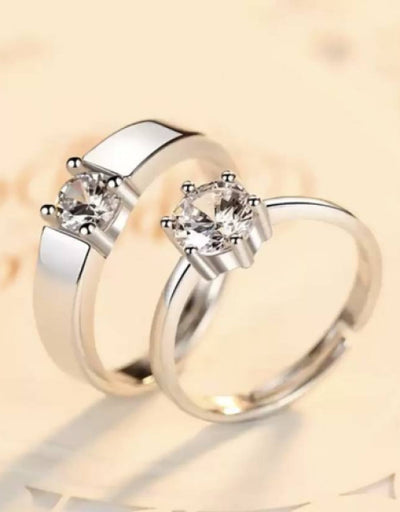 Stainless Steel Zircon Sterling Silver Plated Ring Set