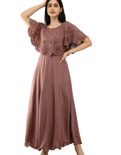 Women Solid Brown Maxi Dress