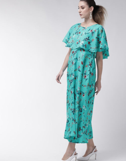 Women Turquoise Cape Sleeve Maxi Dress